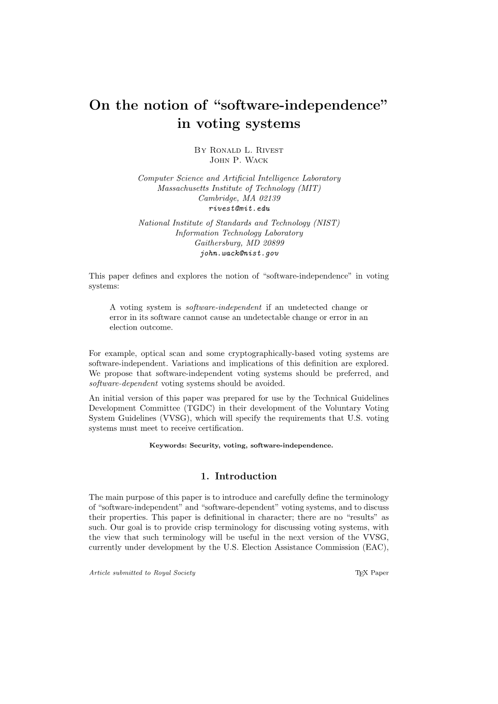 “Software-Independence” in Voting Systems