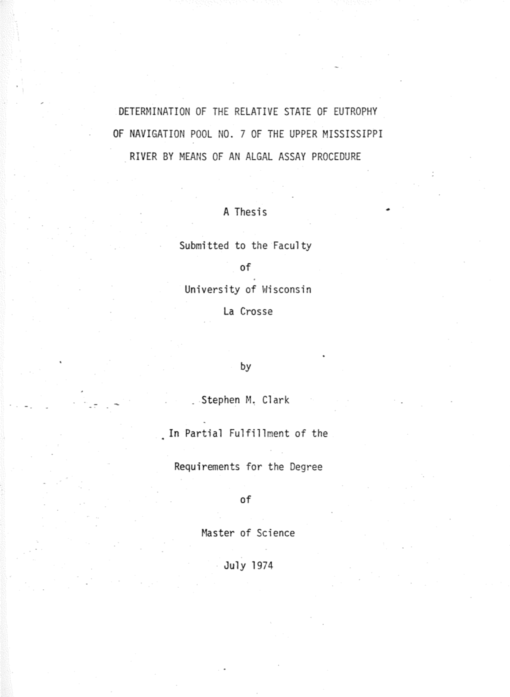 Determination of the Relative State of Eutrophy of Navigation Pool No