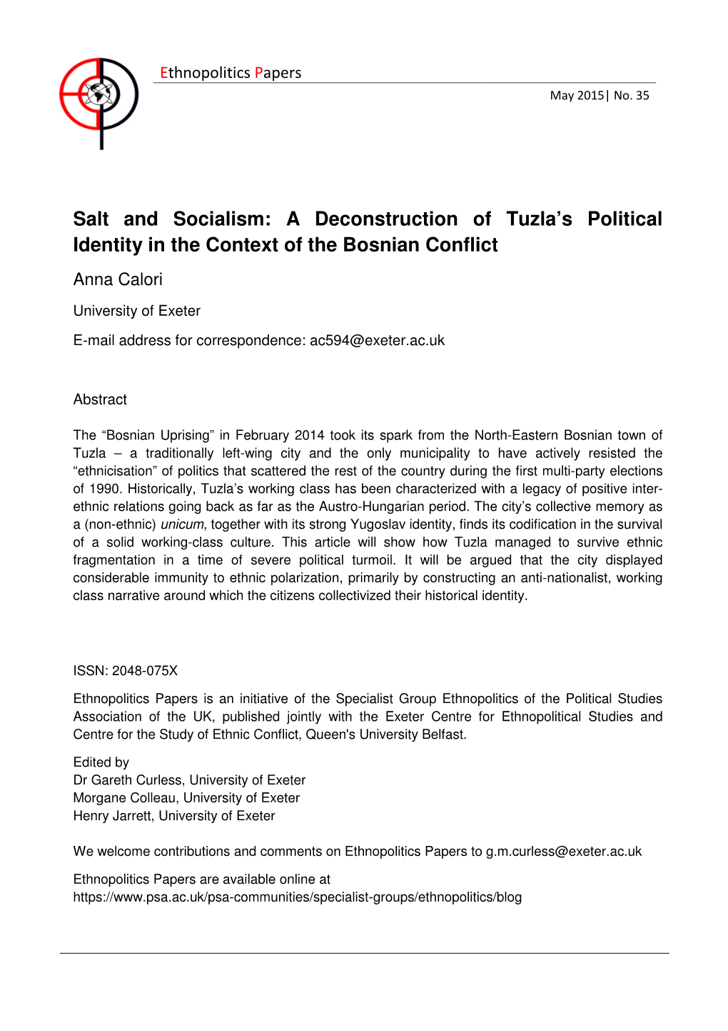 Salt and Socialism: a Deconstruction of Tuzla's Political Identity in The