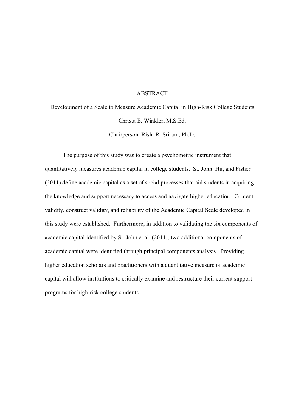 ABSTRACT Development of a Scale to Measure Academic Capital In