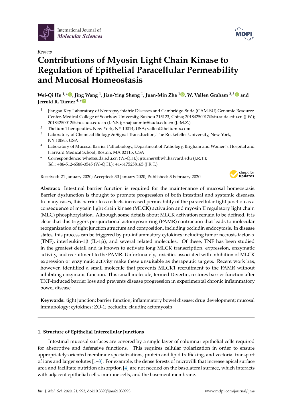 Contributions of Myosin Light Chain Kinase to Regulation of Epithelial Paracellular Permeability and Mucosal Homeostasis