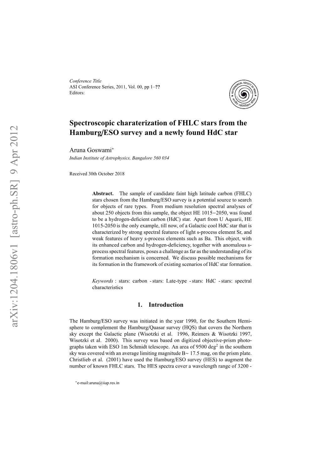 Spectroscopic Characterization of FHLC Stars from the Hamburg/ESO Survey and a Newly Found Hdc Star