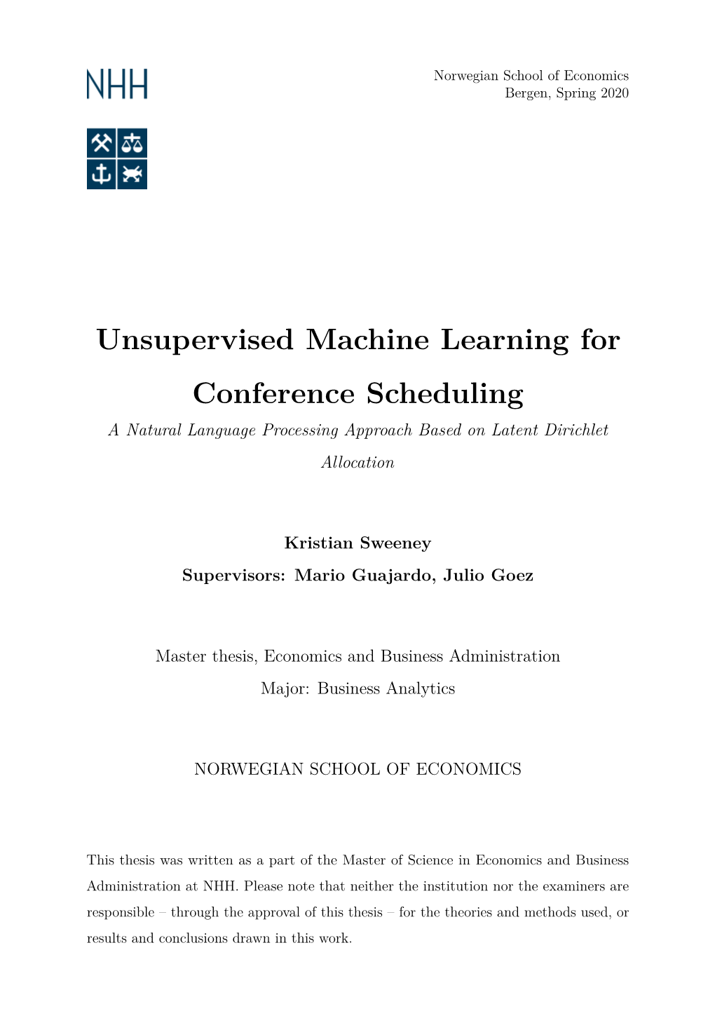 Unsupervised Machine Learning for Conference Scheduling a Natural Language Processing Approach Based on Latent Dirichlet Allocation