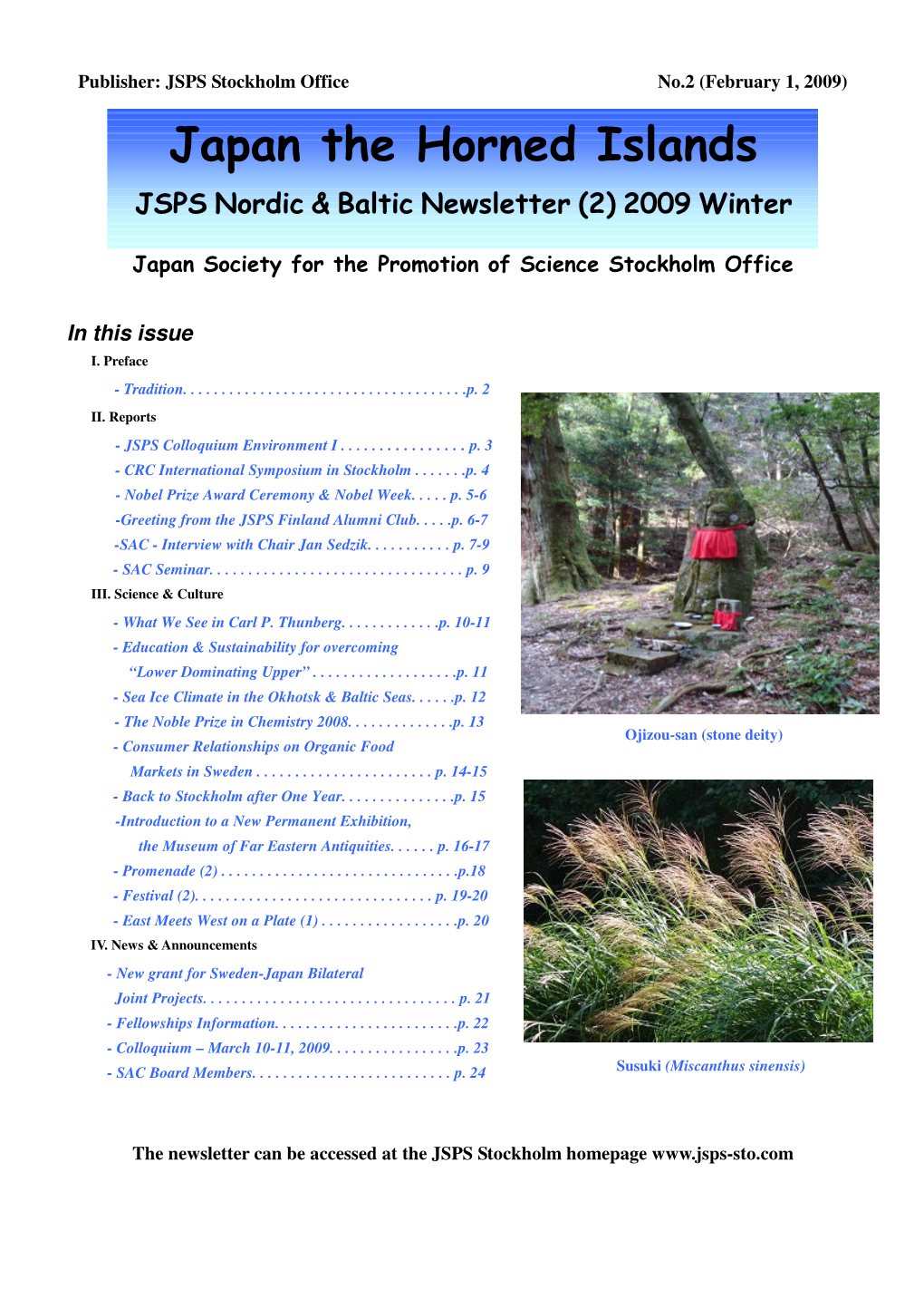 Japan the Horned Islands JSPS Nordic & Baltic Newsletter (2) 2009 Winter