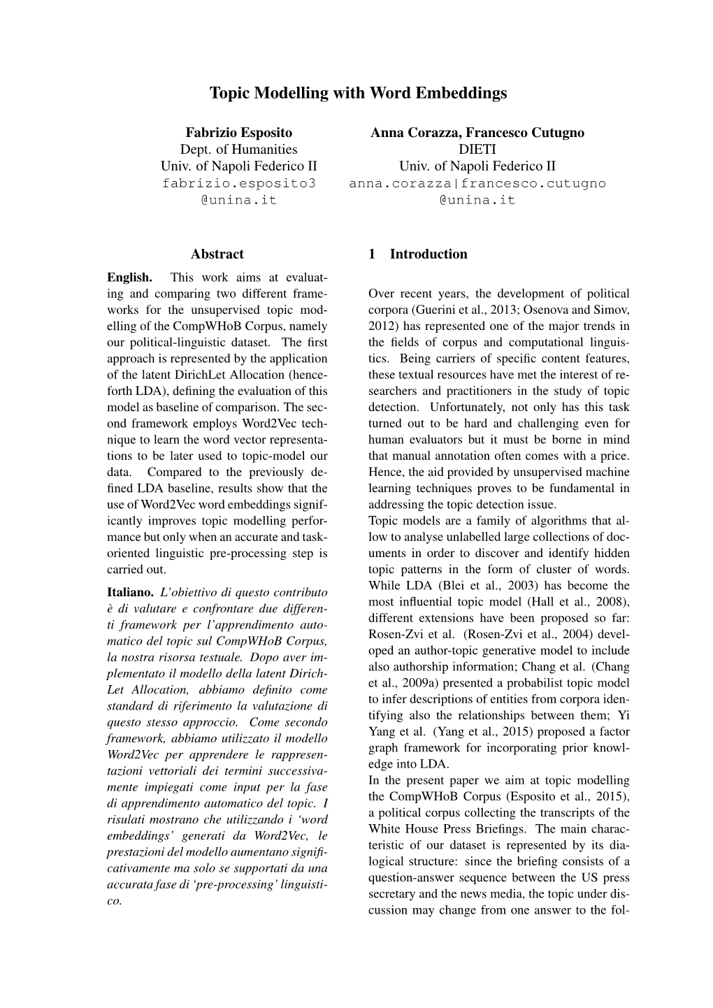 Topic Modelling with Word Embeddings