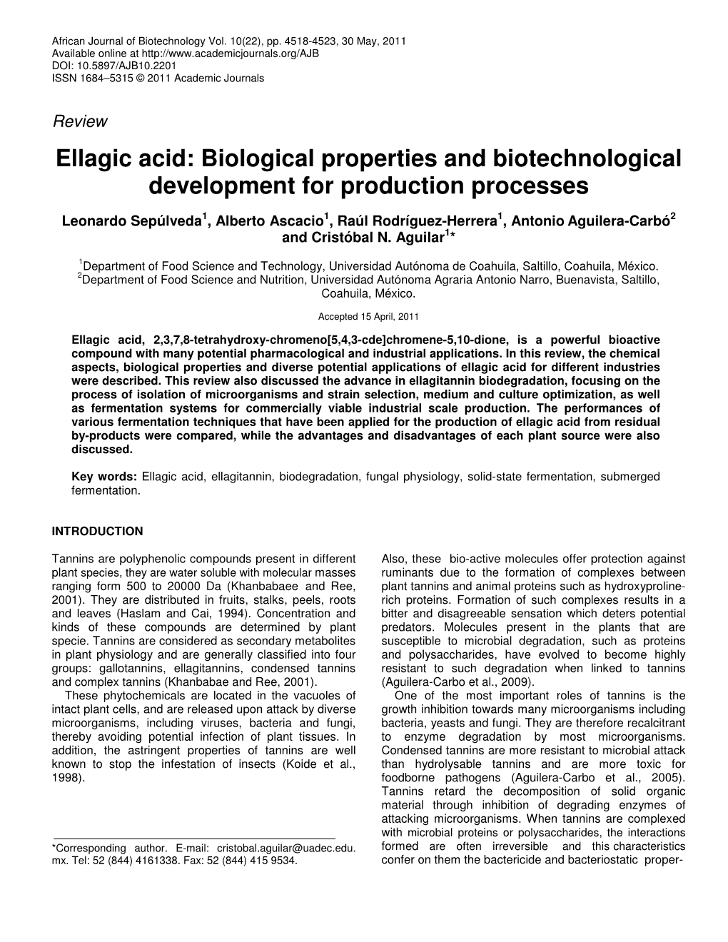 Ellagic Acid: Biological Properties and Biotechnological Development for Production Processes