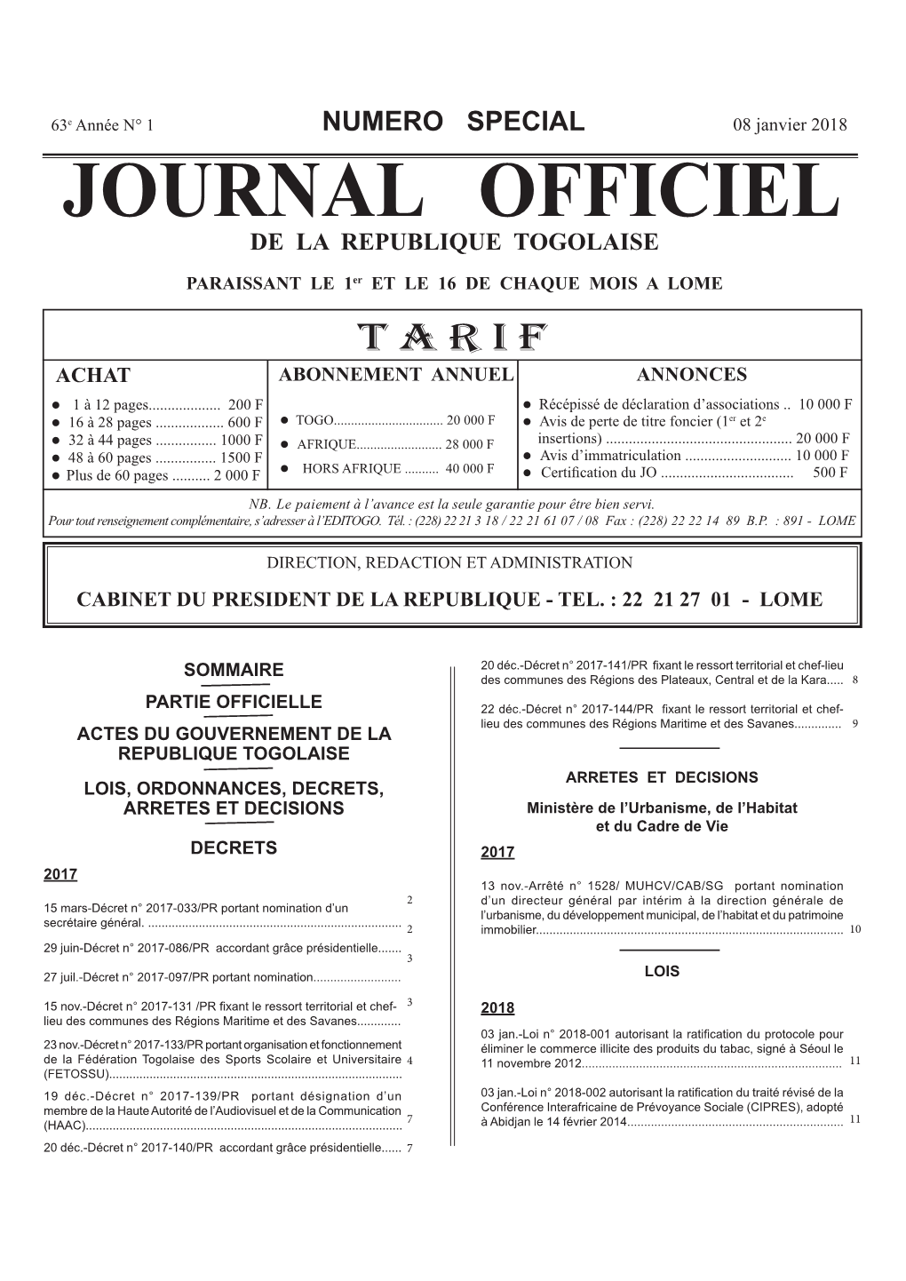 Le Ressort Territorial Et Chef-Lieu SOMMAIRE Des Communes Des Régions Des Plateaux, Central Et De La Kara