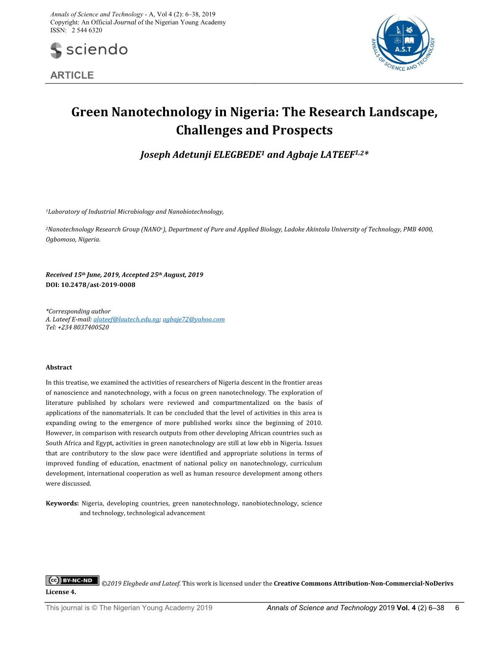 Green Nanotechnology in Nigeria: the Research Landscape, Challenges and Prospects