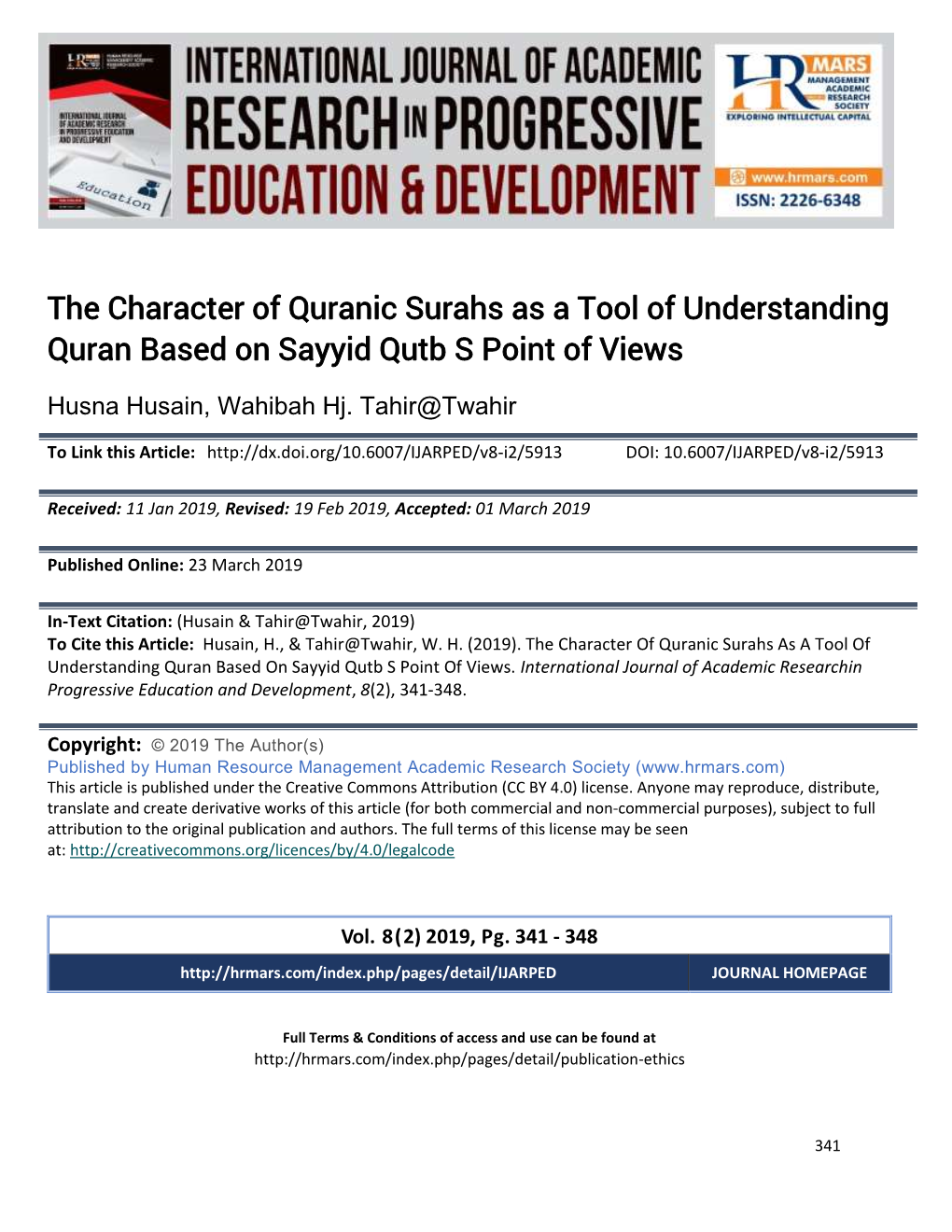 The Character of Quranic Surahs As a Tool of Understanding Quran Based on Sayyid Qutb S Point of Views