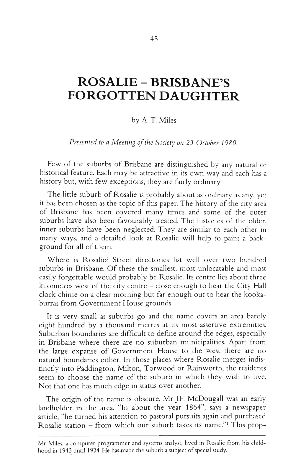 Rosalie - Brisbane's Forgotten Daughter