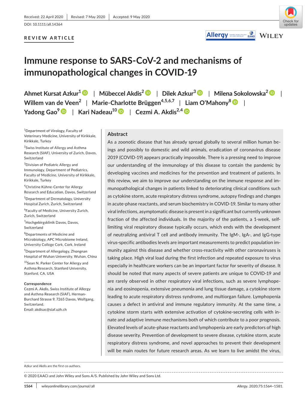 Immune Response to SARS‐Cov‐2 and Mechanisms Of