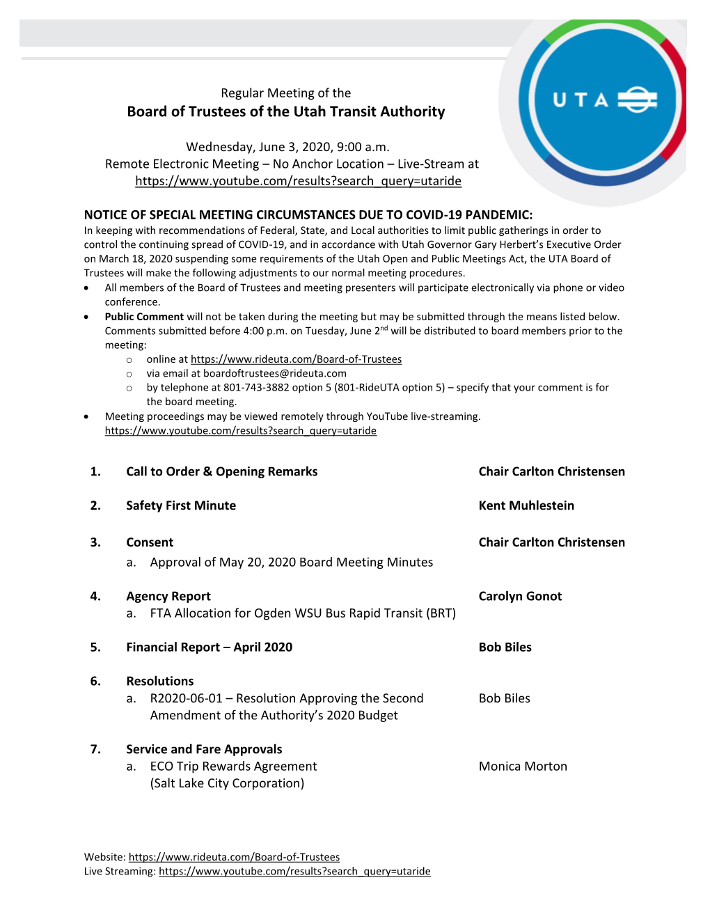 Board of Trustees of the Utah Transit Authority