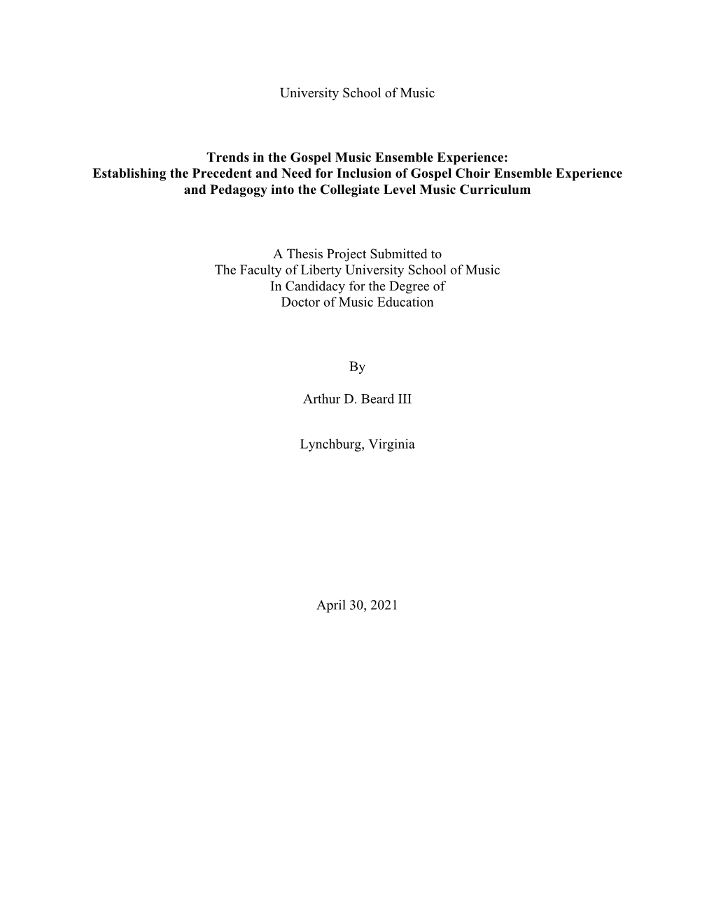 Arthur D. Beard III Thesis