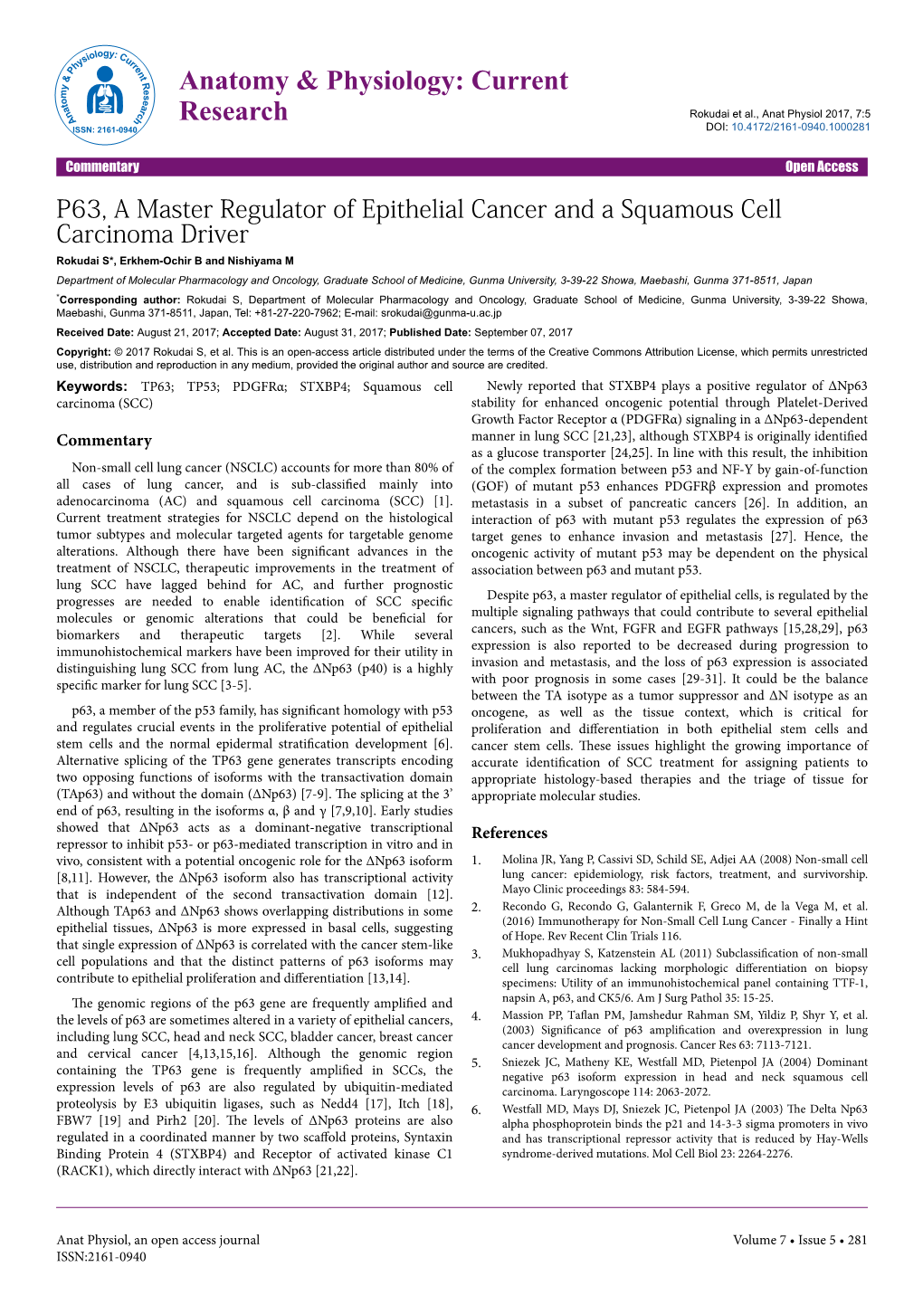 P63, a Master Regulator of Epithelial Cancer and a Squamous Cell