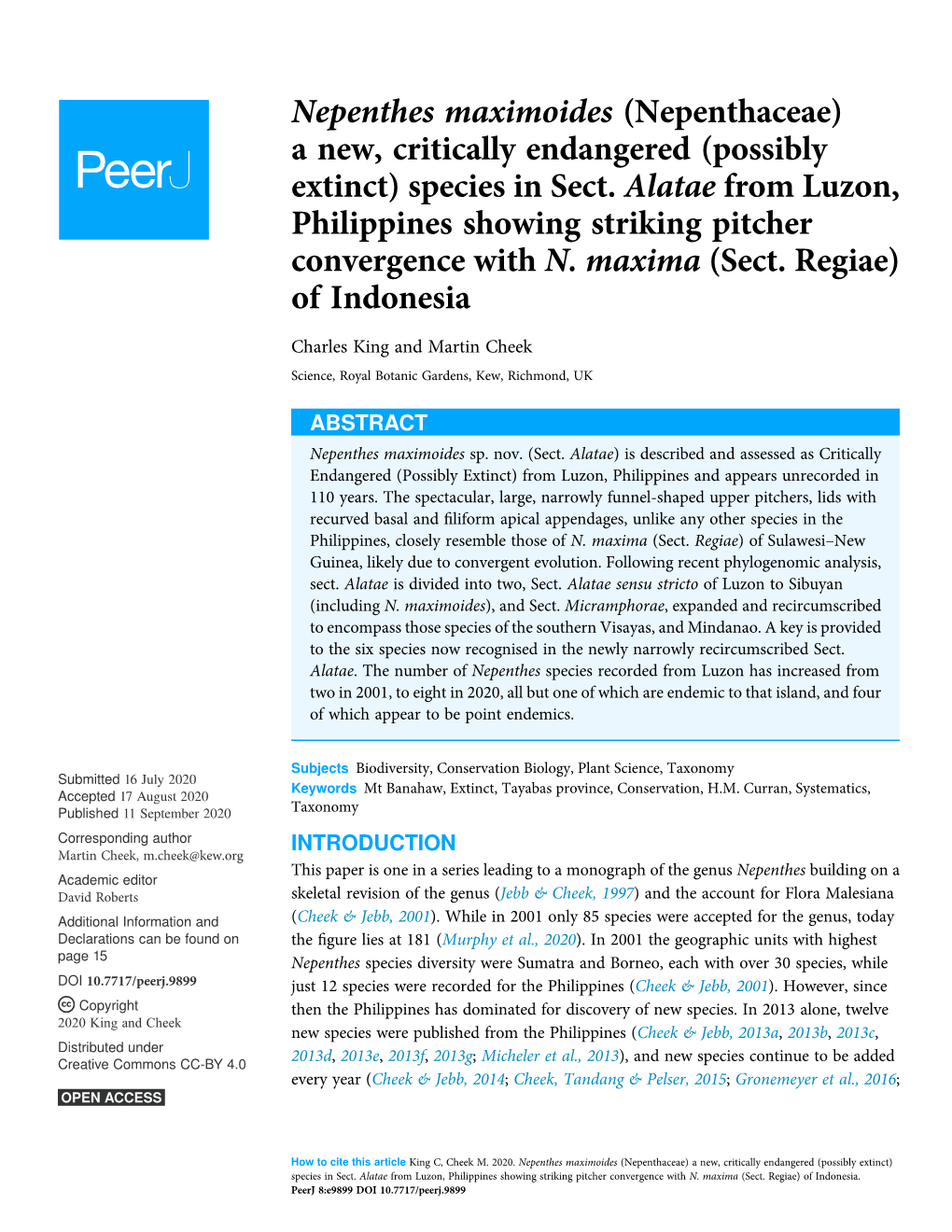 Species in Sect. Alatae from Luzon, Philippines Showing Striking Pitcher Convergence with N