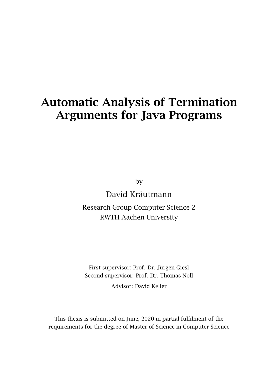 Automatic Analysis of Termination Arguments for Java Programs