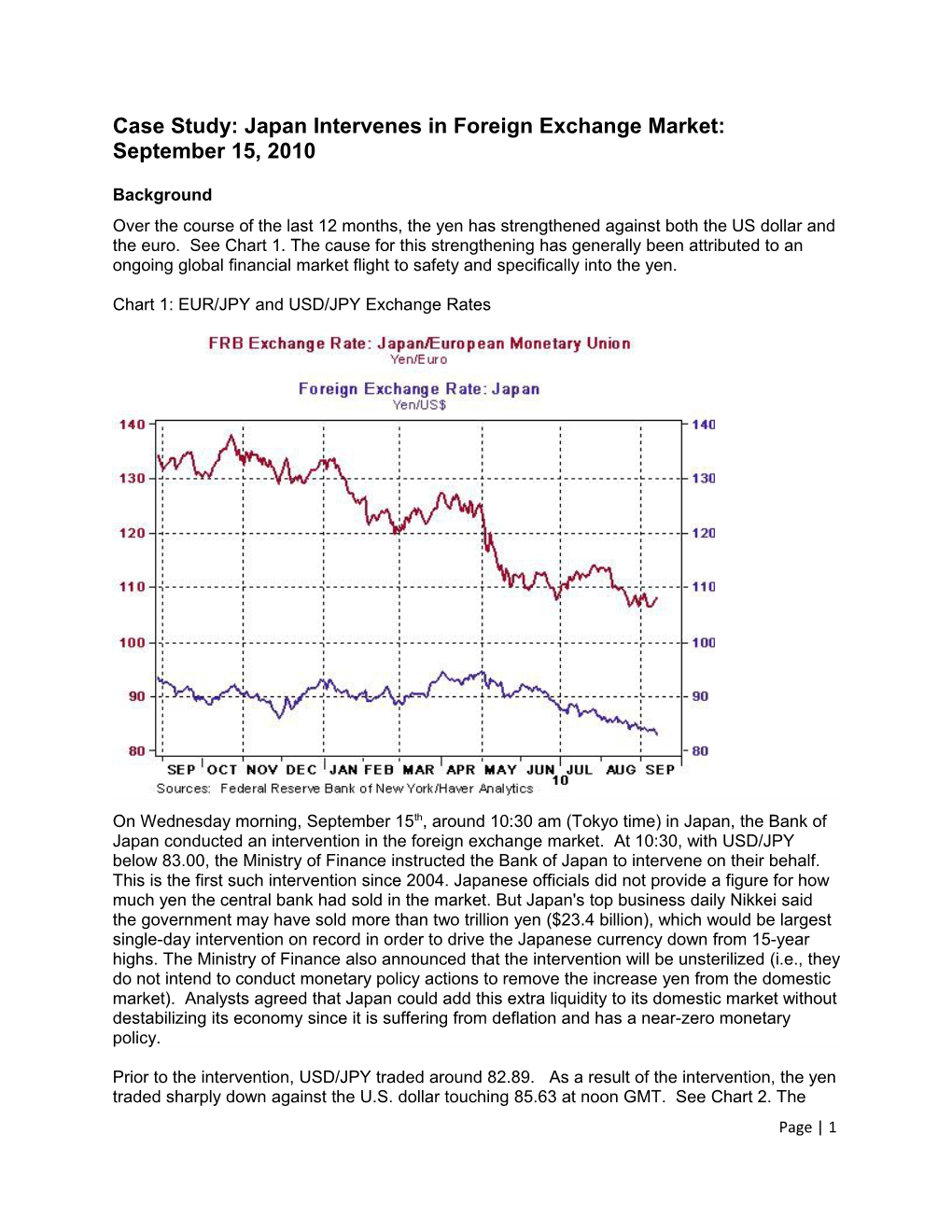 Case Study: Japan Intervenes in Foreign Exchange Market: September 15, 2010