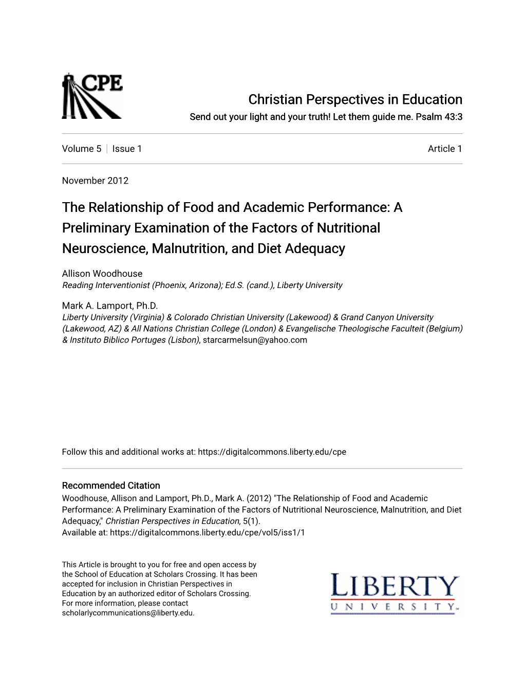 A Preliminary Examination of the Factors of Nutritional Neuroscience, Malnutrition, and Diet Adequacy