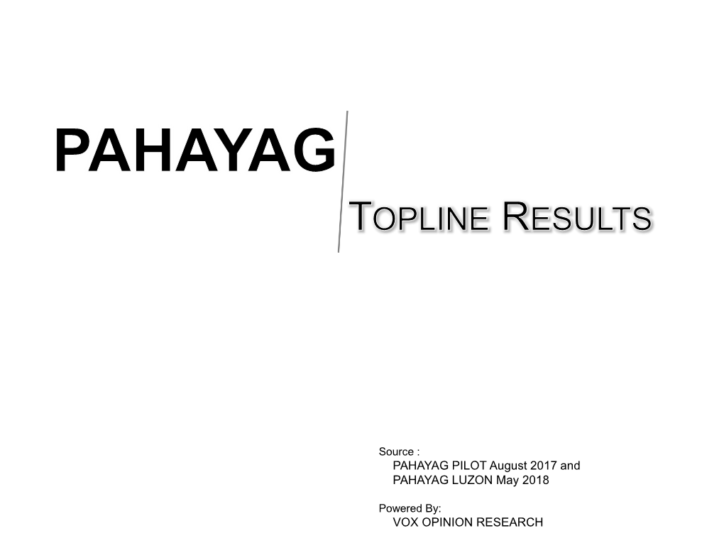 PAHAYAG PILOT August 2017 and PAHAYAG LUZON May 2018 VOX OPINION RESEARCH