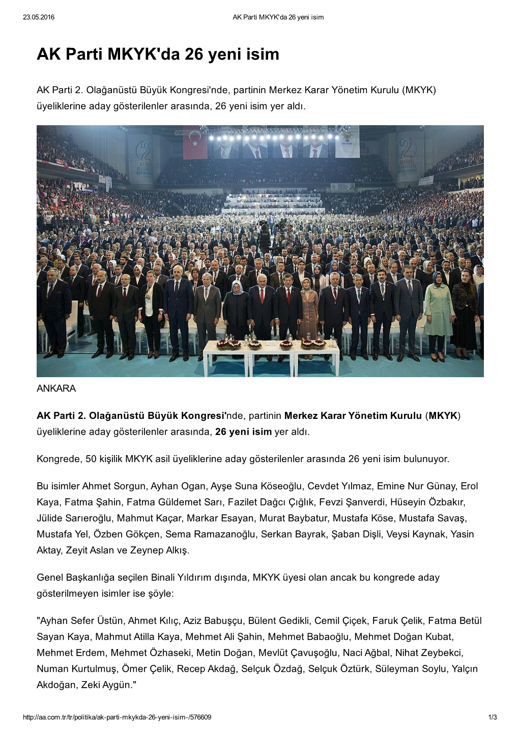 AK Parti MKYK'da 26 Yeni Isim