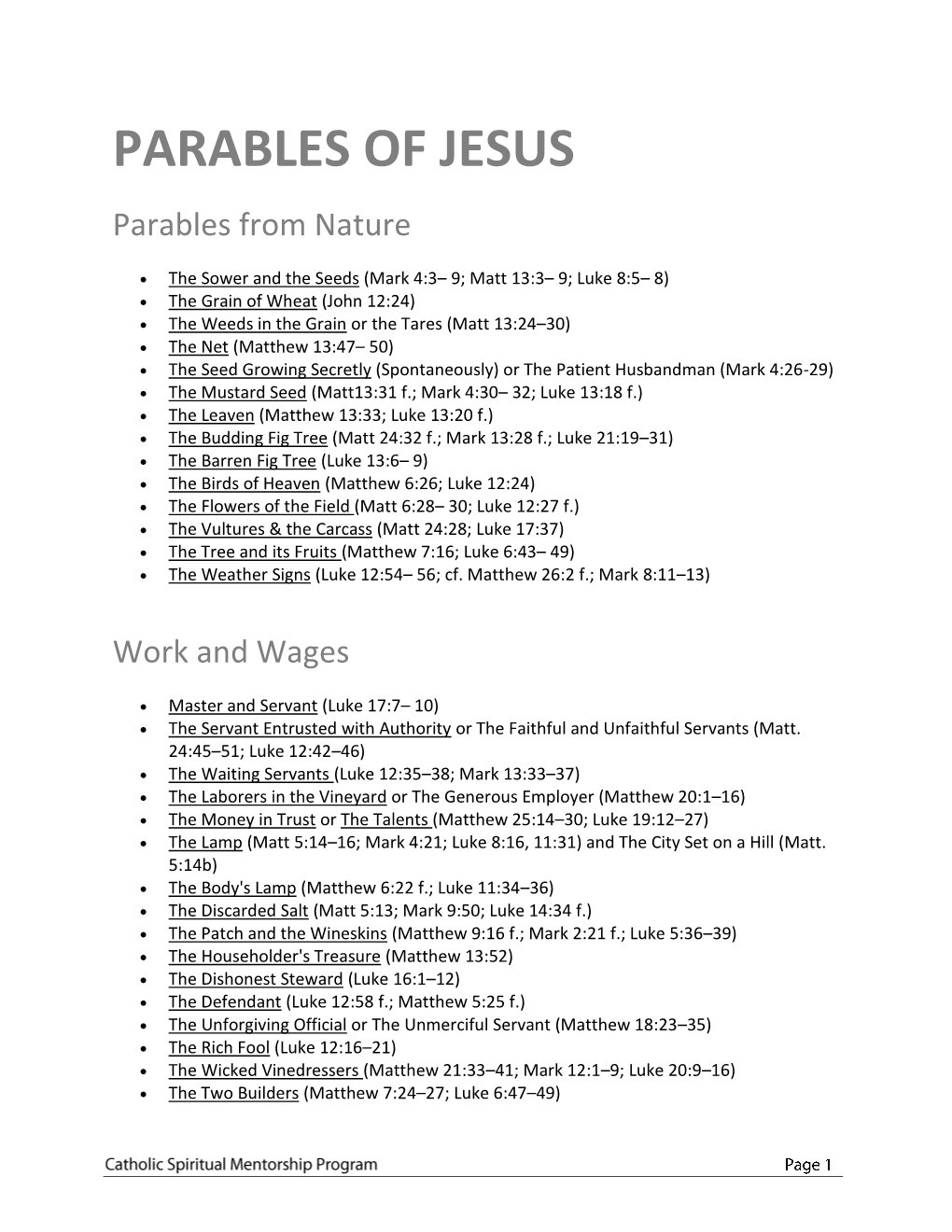 PARABLES of JESUS Parables from Nature