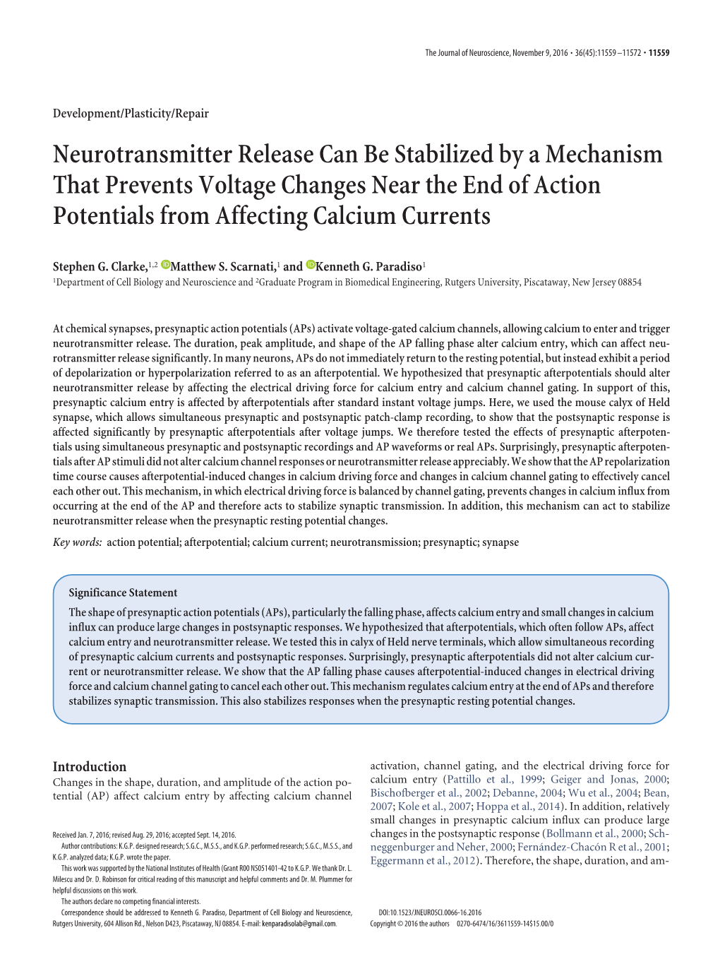 Neurotransmitter Release Can Be Stabilized by a Mechanism That Prevents Voltage Changes Near the End of Action Potentials from Affecting Calcium Currents