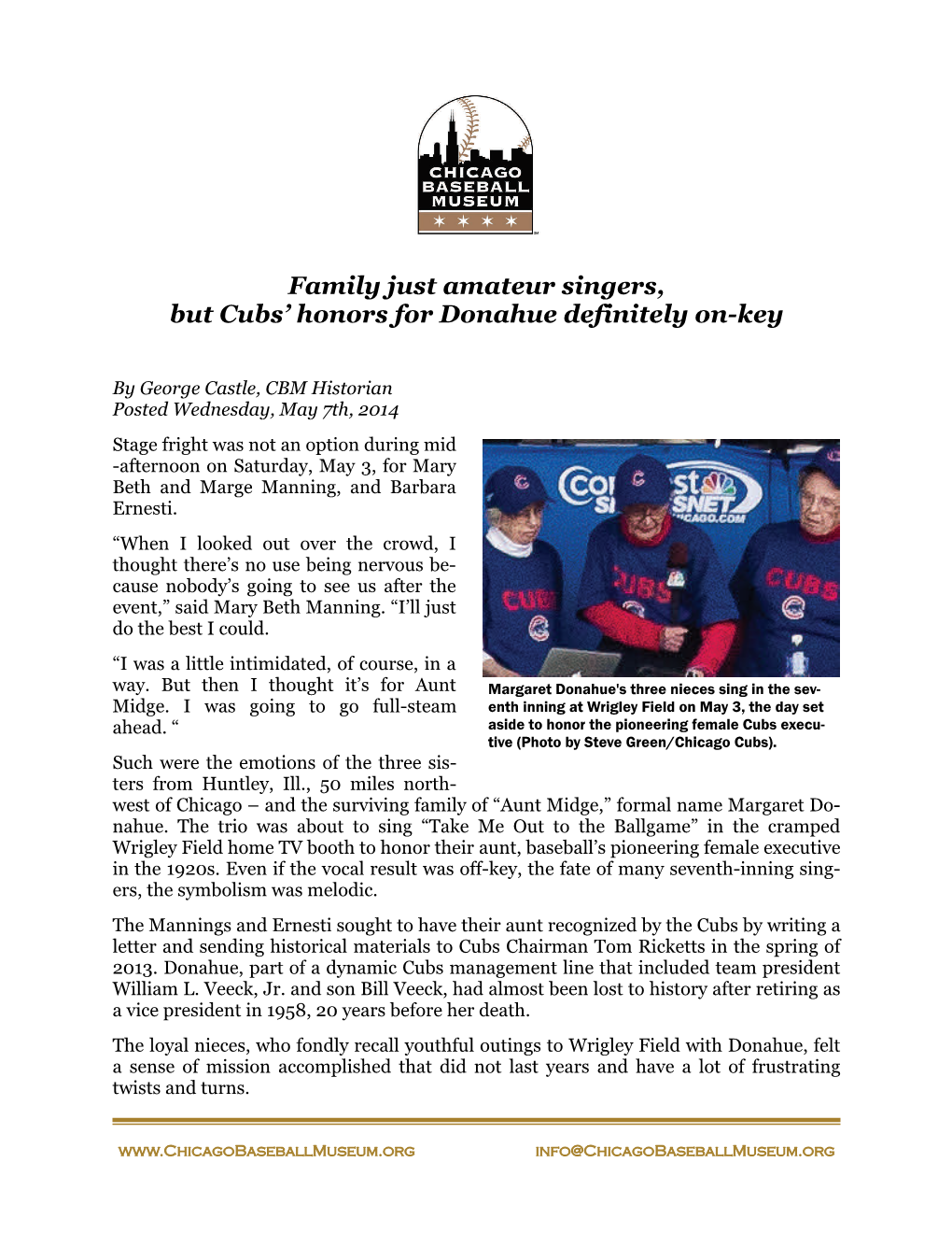 Family Just Amateur Singers, but Cubs' Honors for Donahue Definitely On-Key