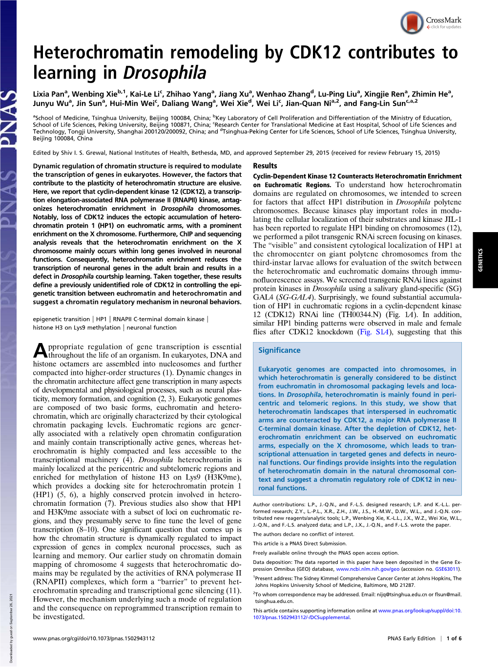 Heterochromatin Remodeling by CDK12 Contributes to Learning in Drosophila