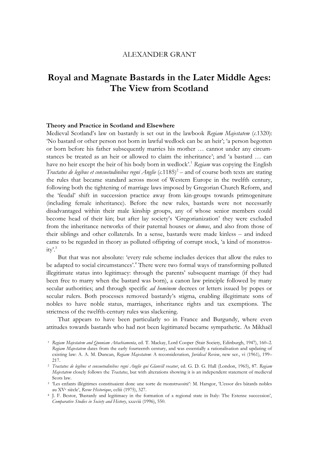 Royal and Magnate Bastards in the Later Middle Ages: the View from Scotland