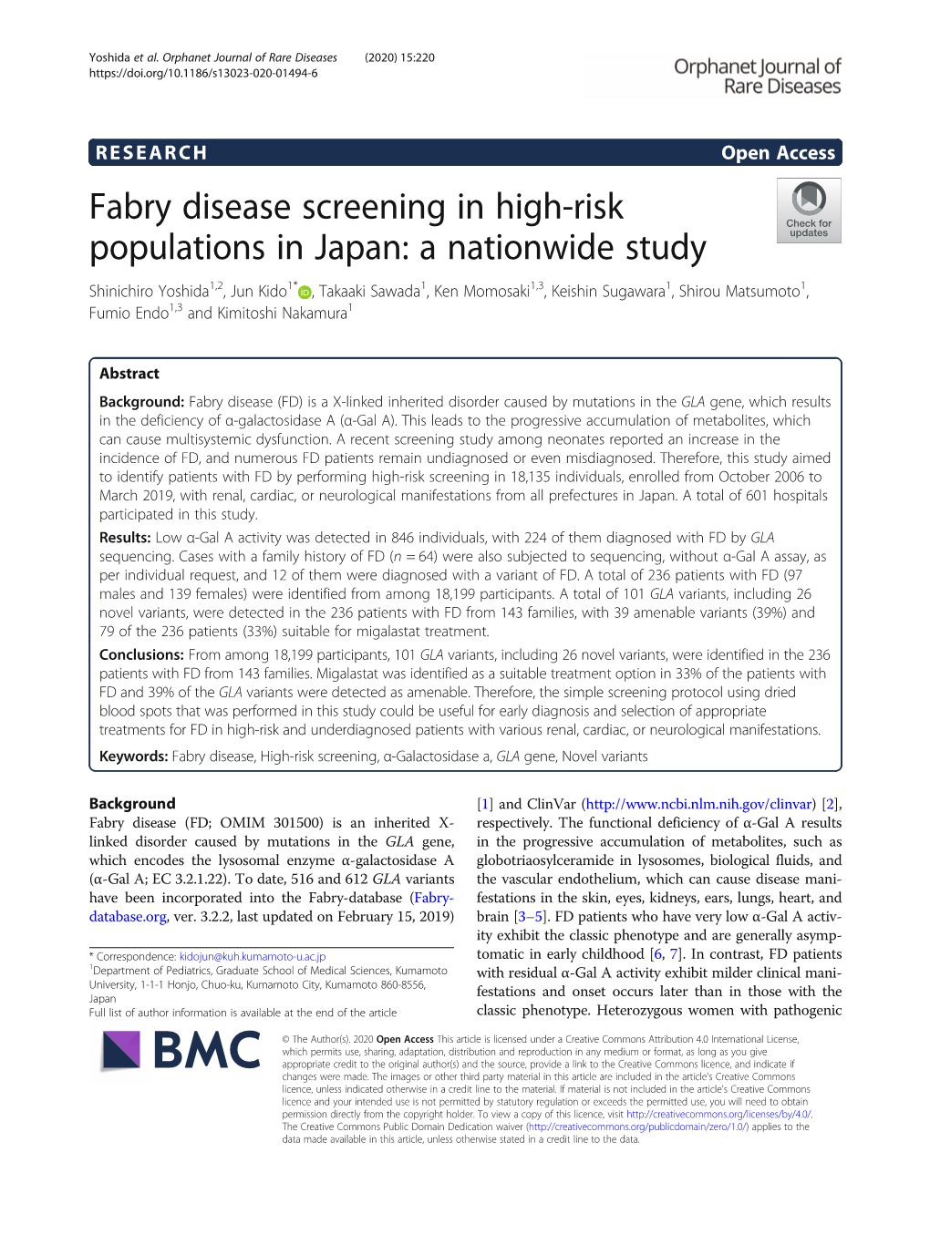 Fabry Disease Screening in High-Risk Populations in Japan