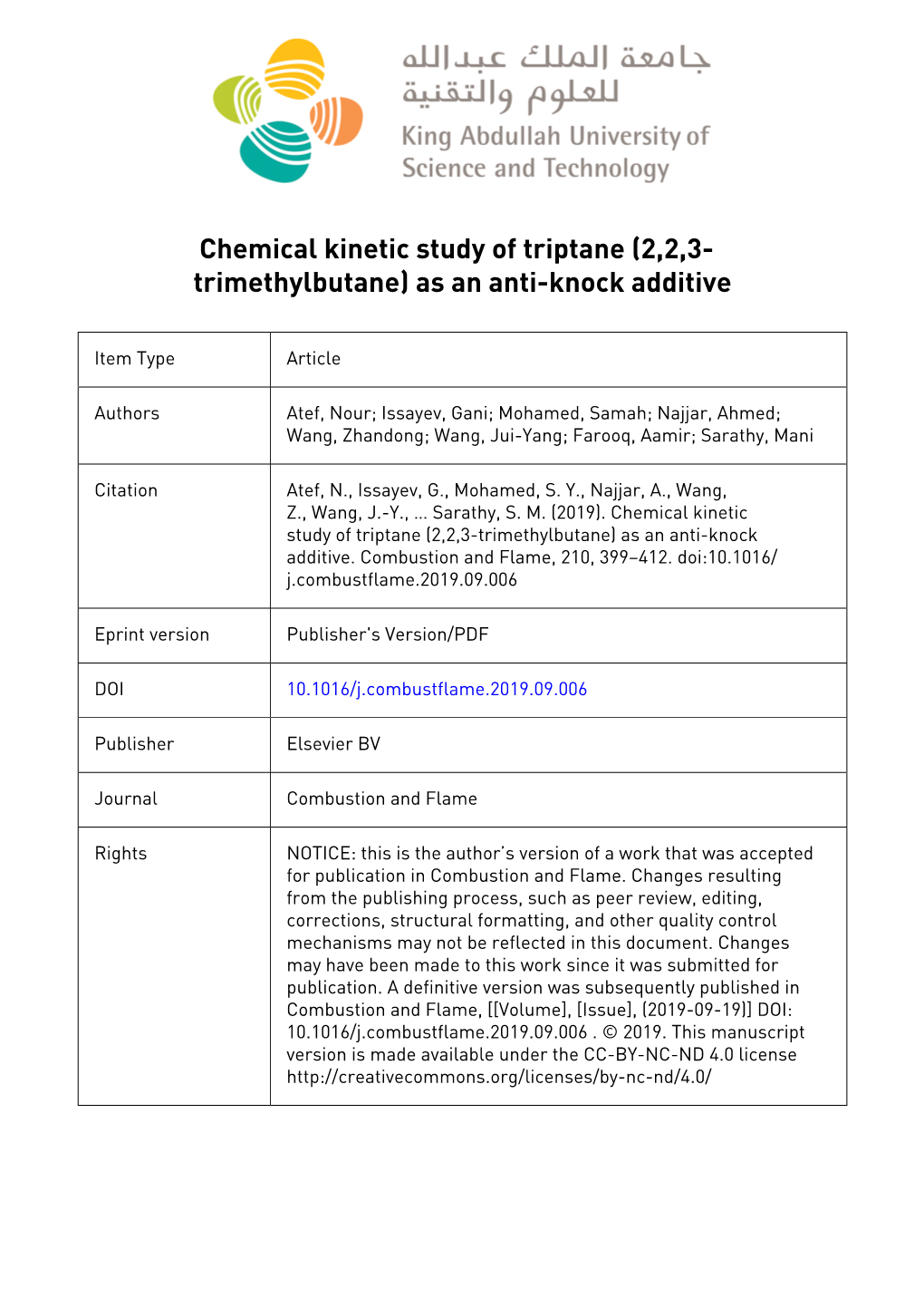 Chemical Kinetic Study of Triptane (2,2,3-Trimethylbutane) As an Anti-Knock Additive