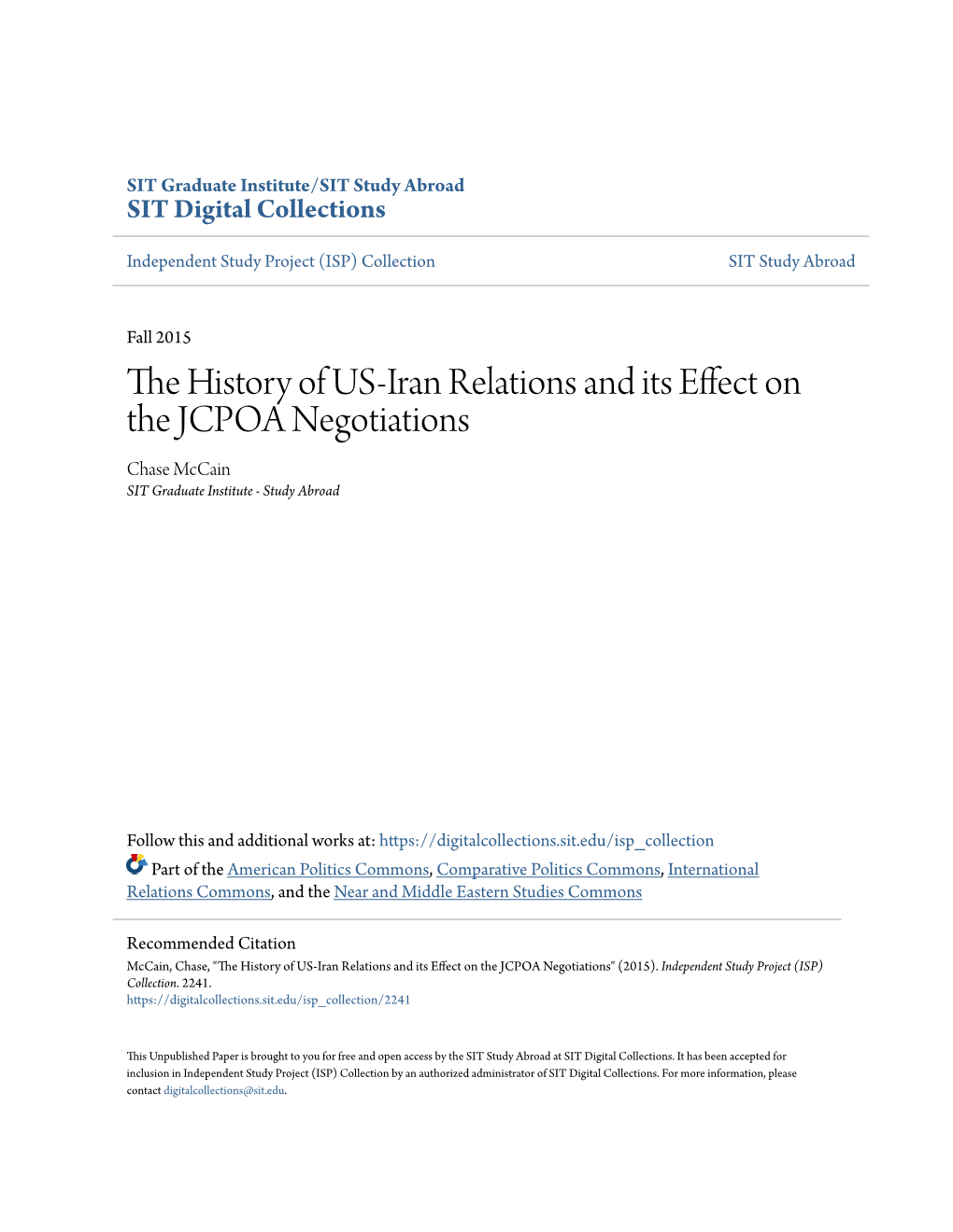 The History of US-Iran Relations and Its Effect on the JCPOA Negotiations