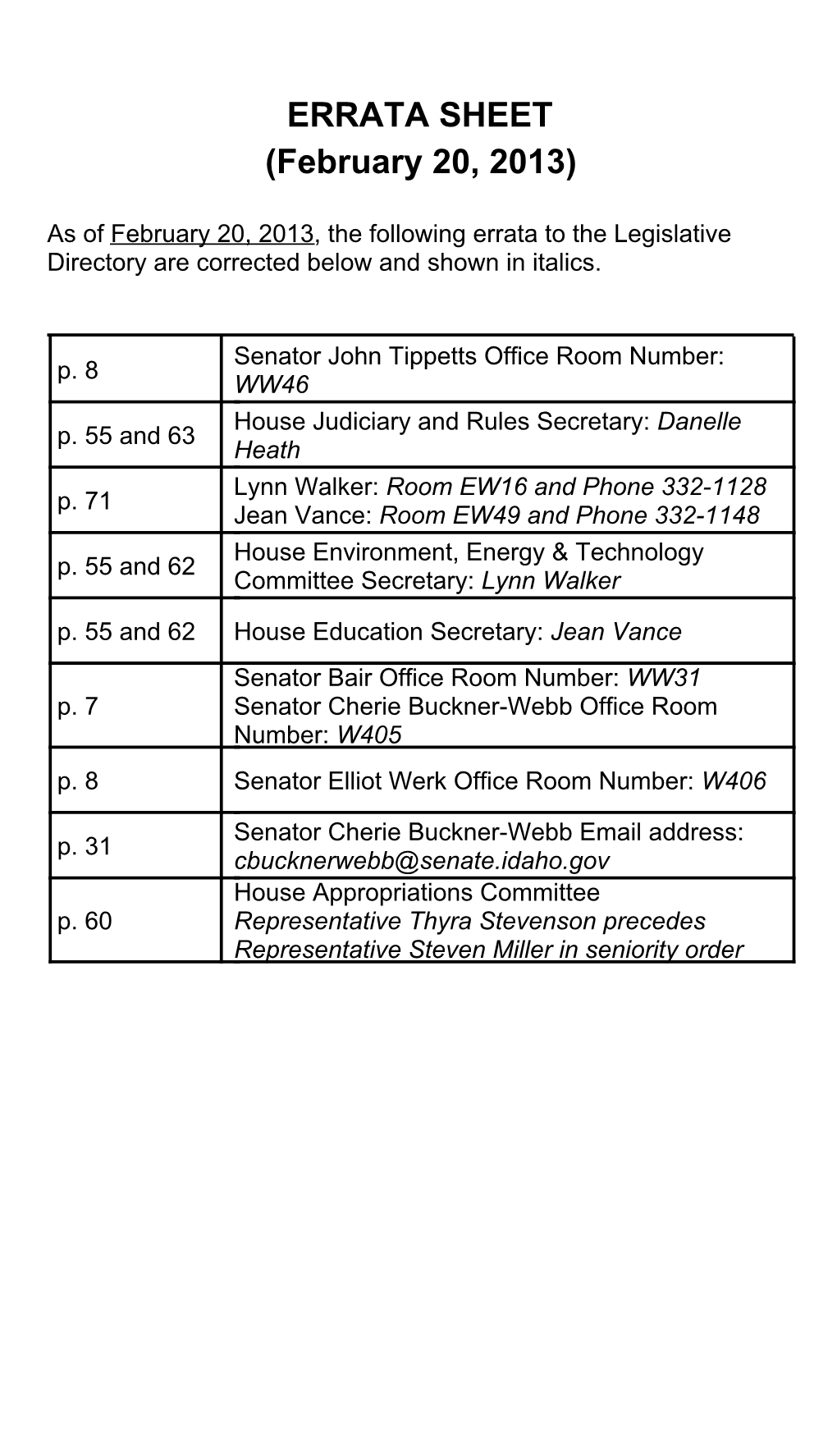 2013 Legislative Directory