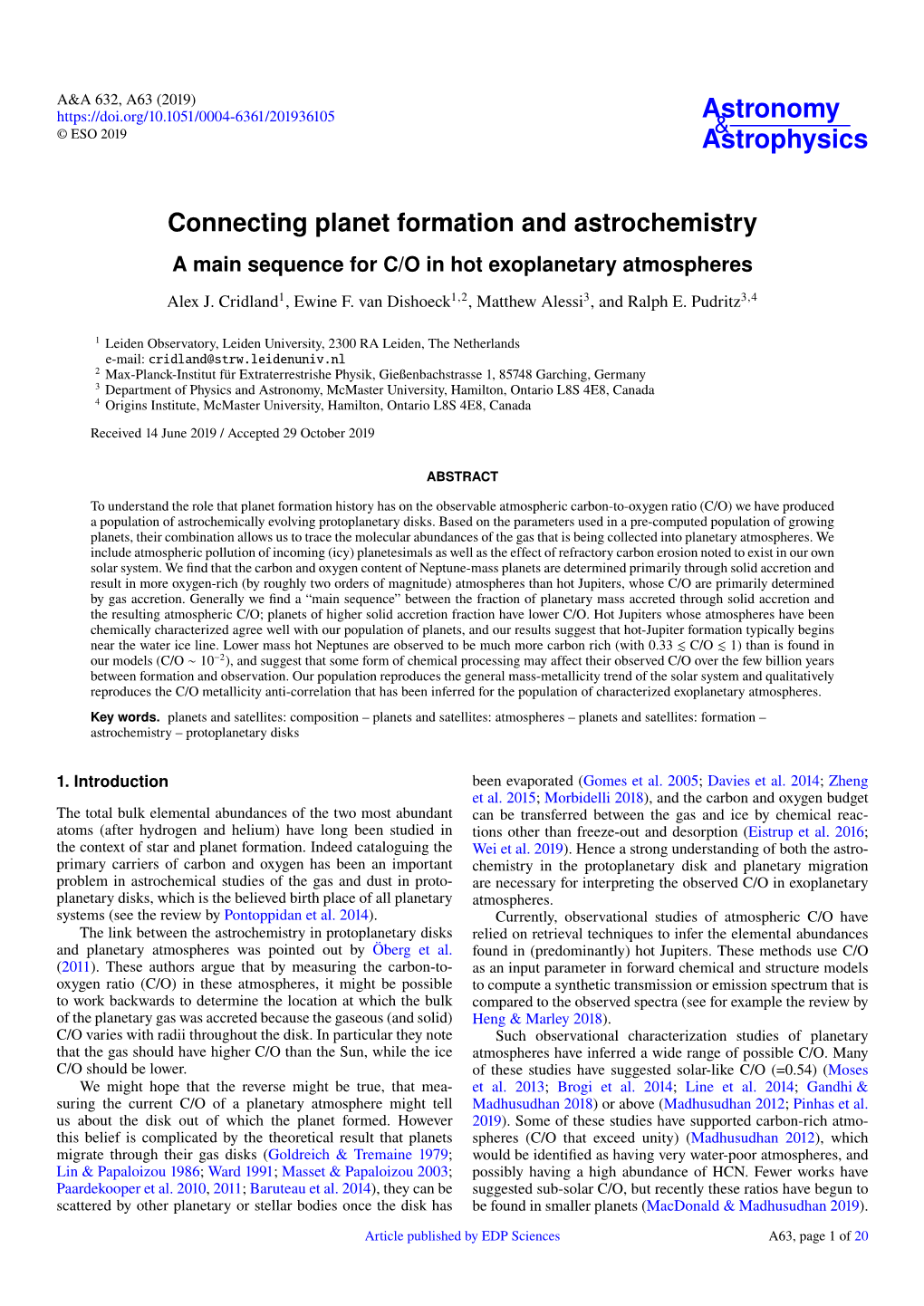 Connecting Planet Formation and Astrochemistry a Main Sequence for C/O in Hot Exoplanetary Atmospheres Alex J