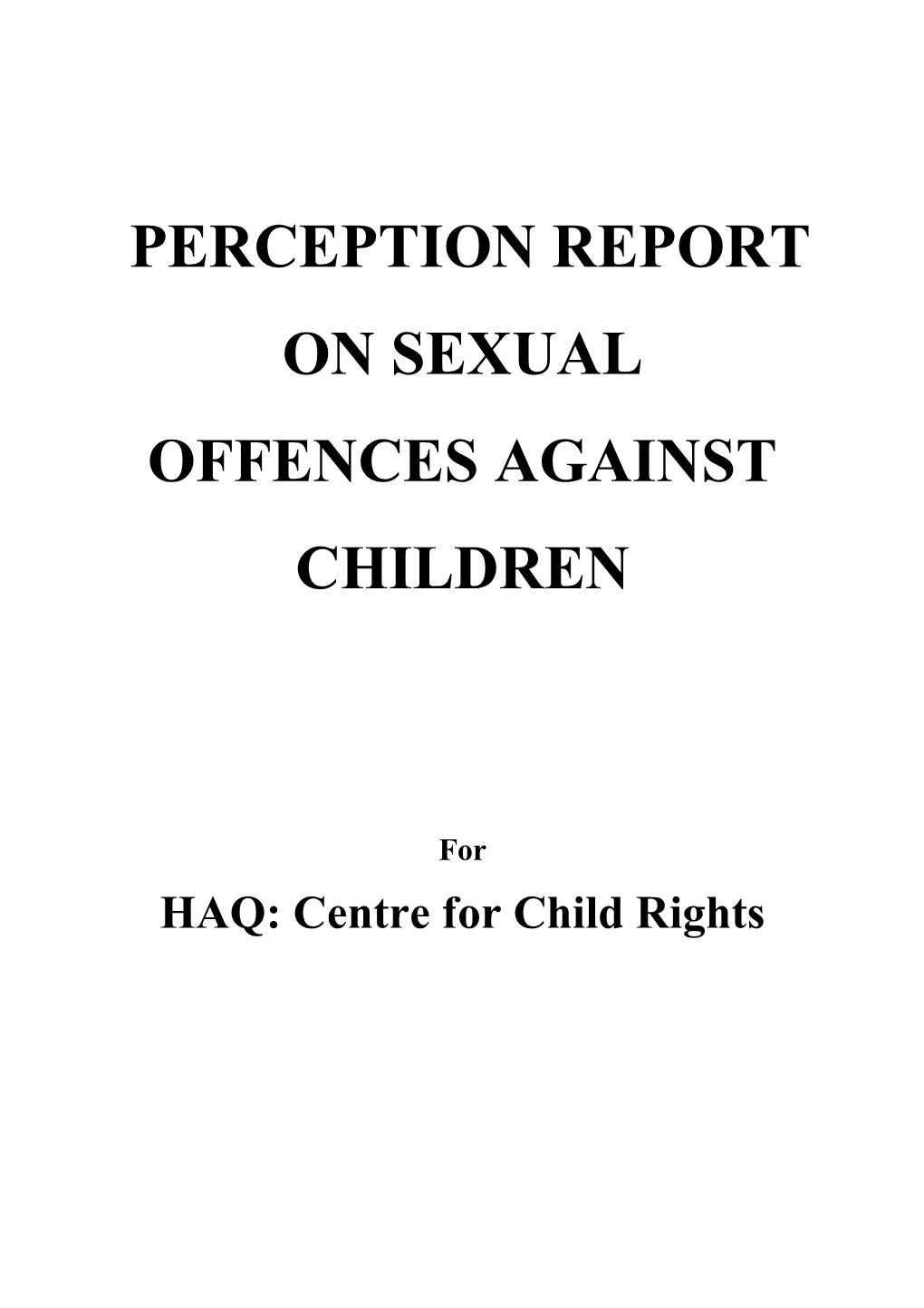 Perception Report on Sexual Offences Against Children