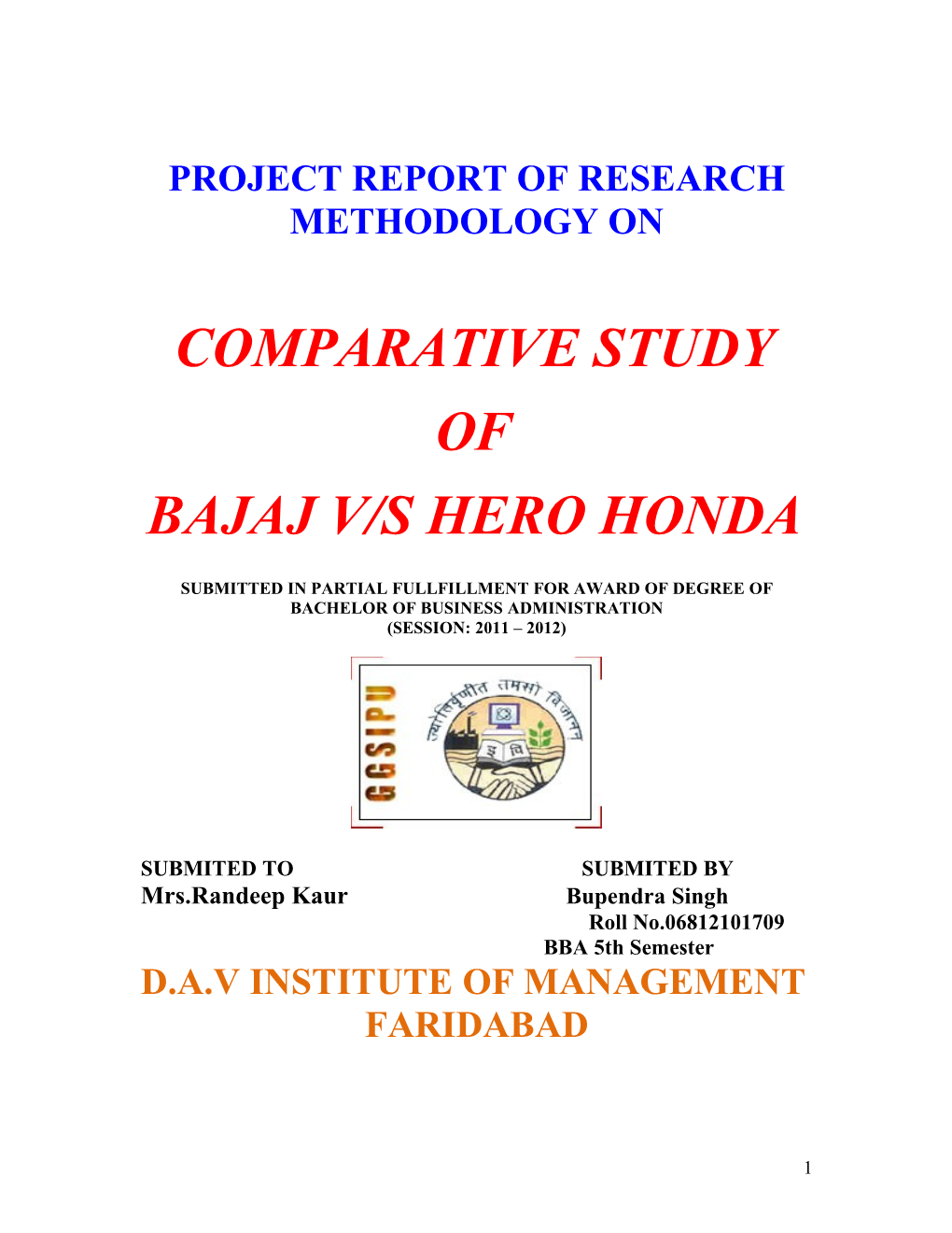 Comparative Study of Bajaj V/S Hero Honda