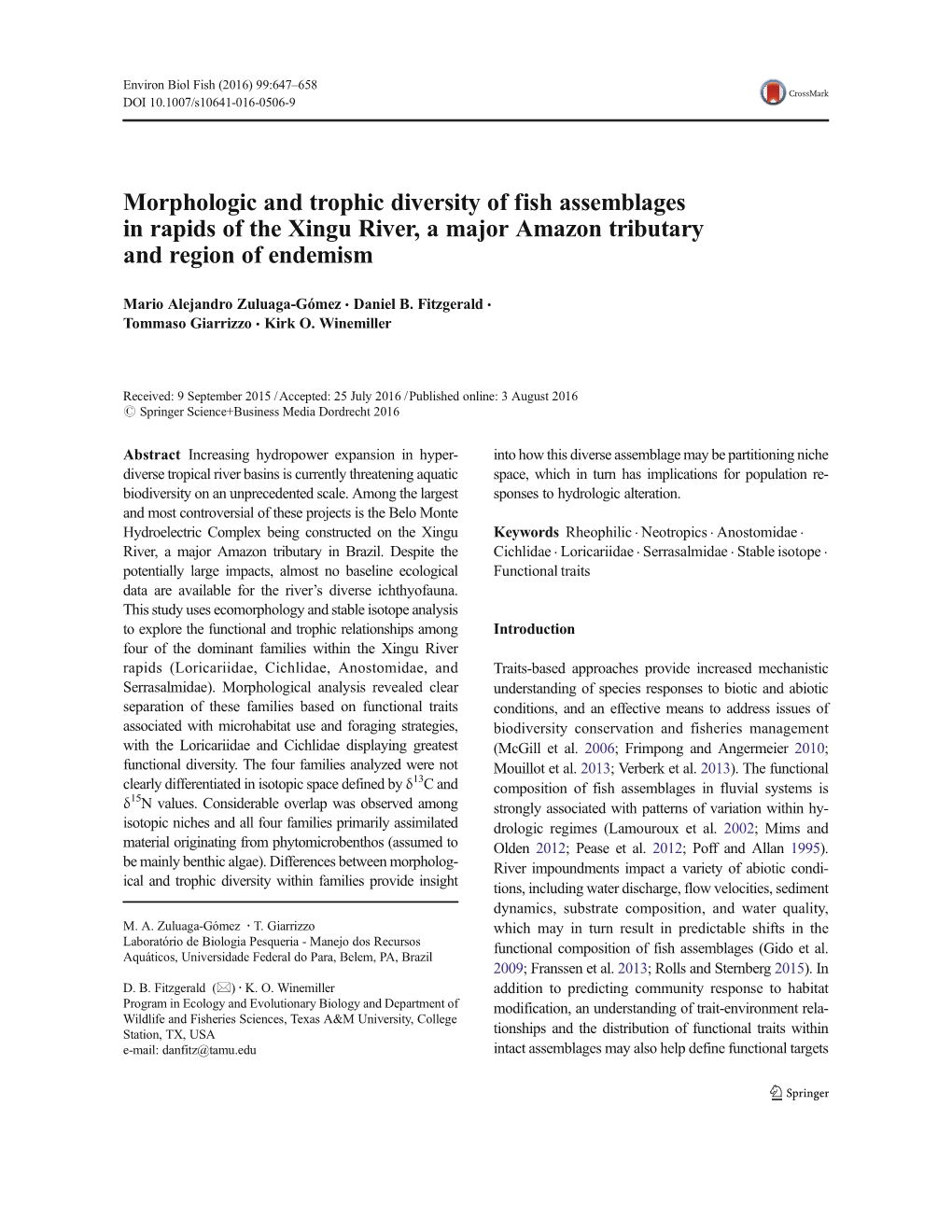 Morphologic and Trophic Diversity of Fish Assemblages in Rapids of the Xingu River, a Major Amazon Tributary and Region of Endemism