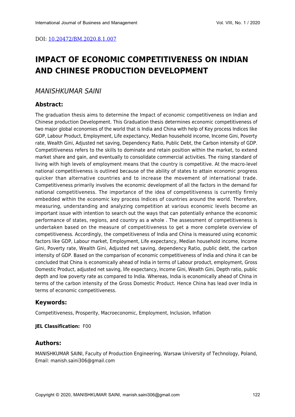 Impact of Economic Competitiveness on Indian and Chinese Production Development