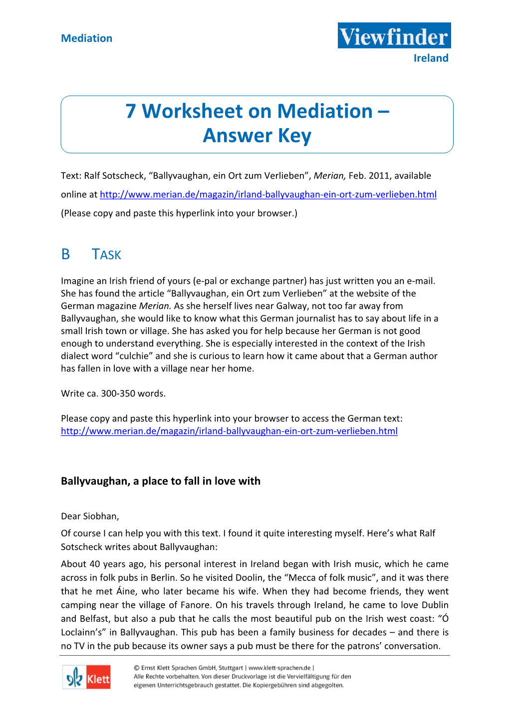 Worksheet on Mediation – Answer Key
