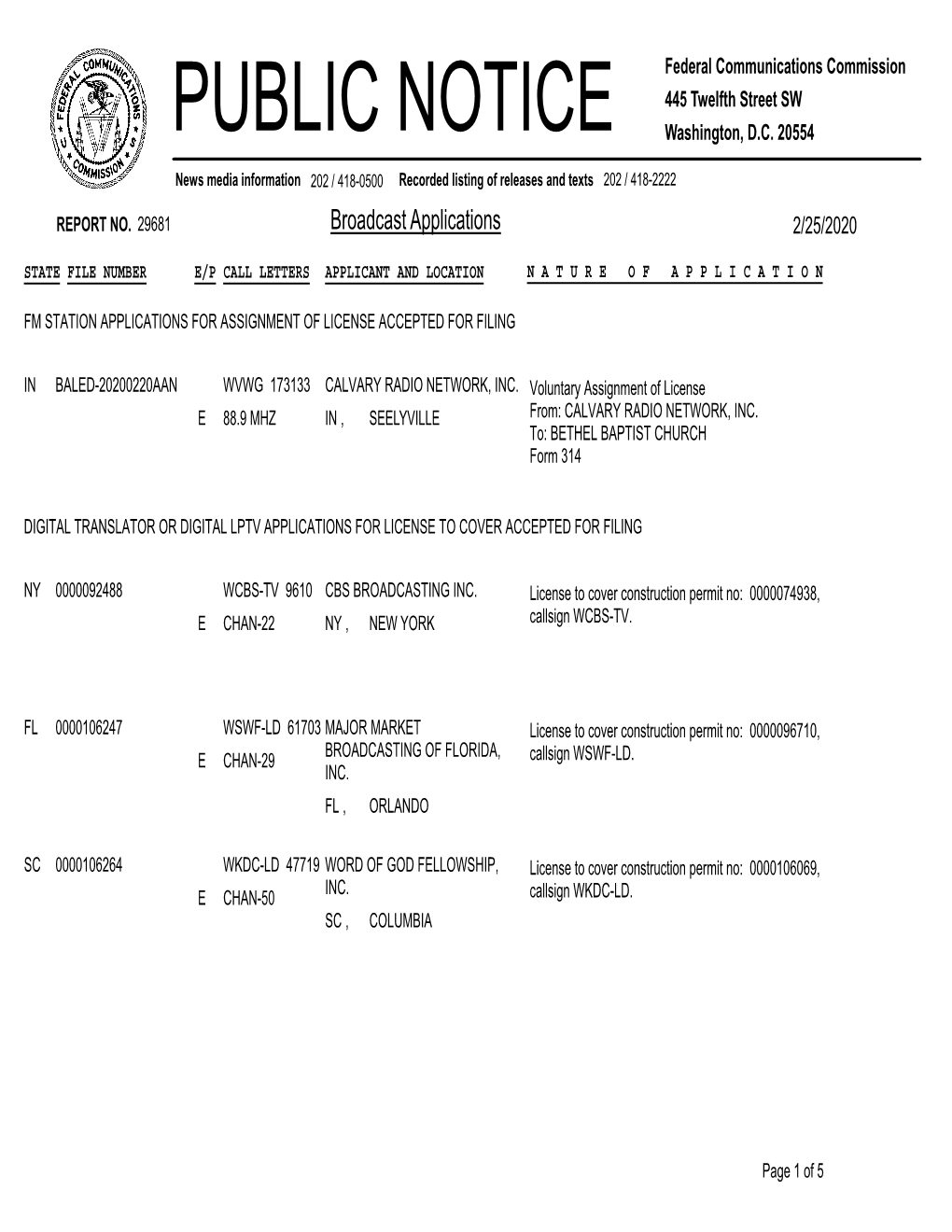 Broadcast Applications 2/25/2020