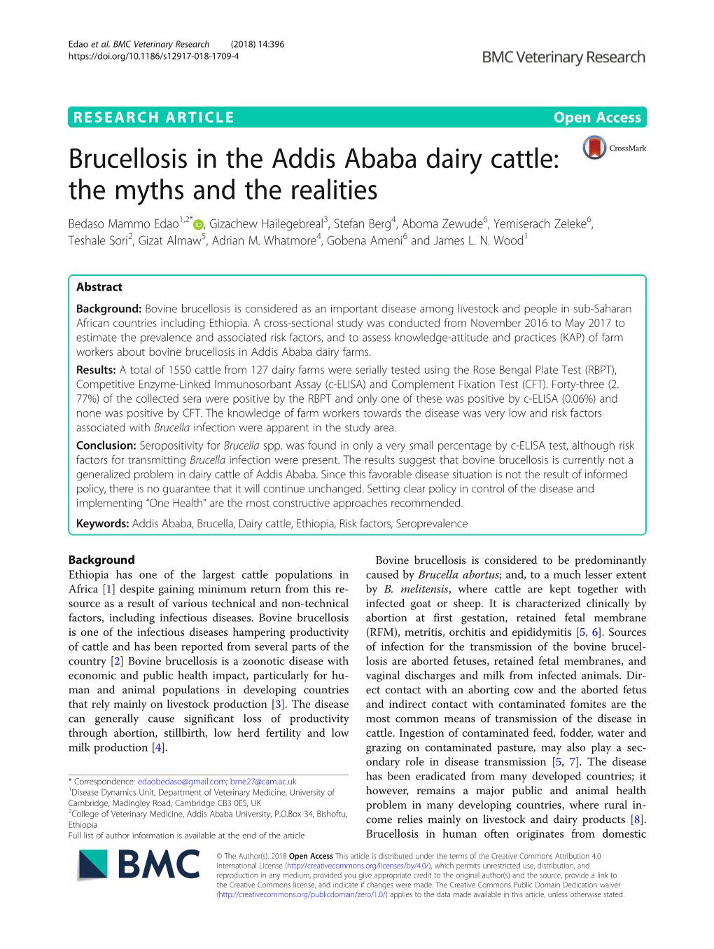 Brucellosis in the Addis Ababa Dairy Cattle