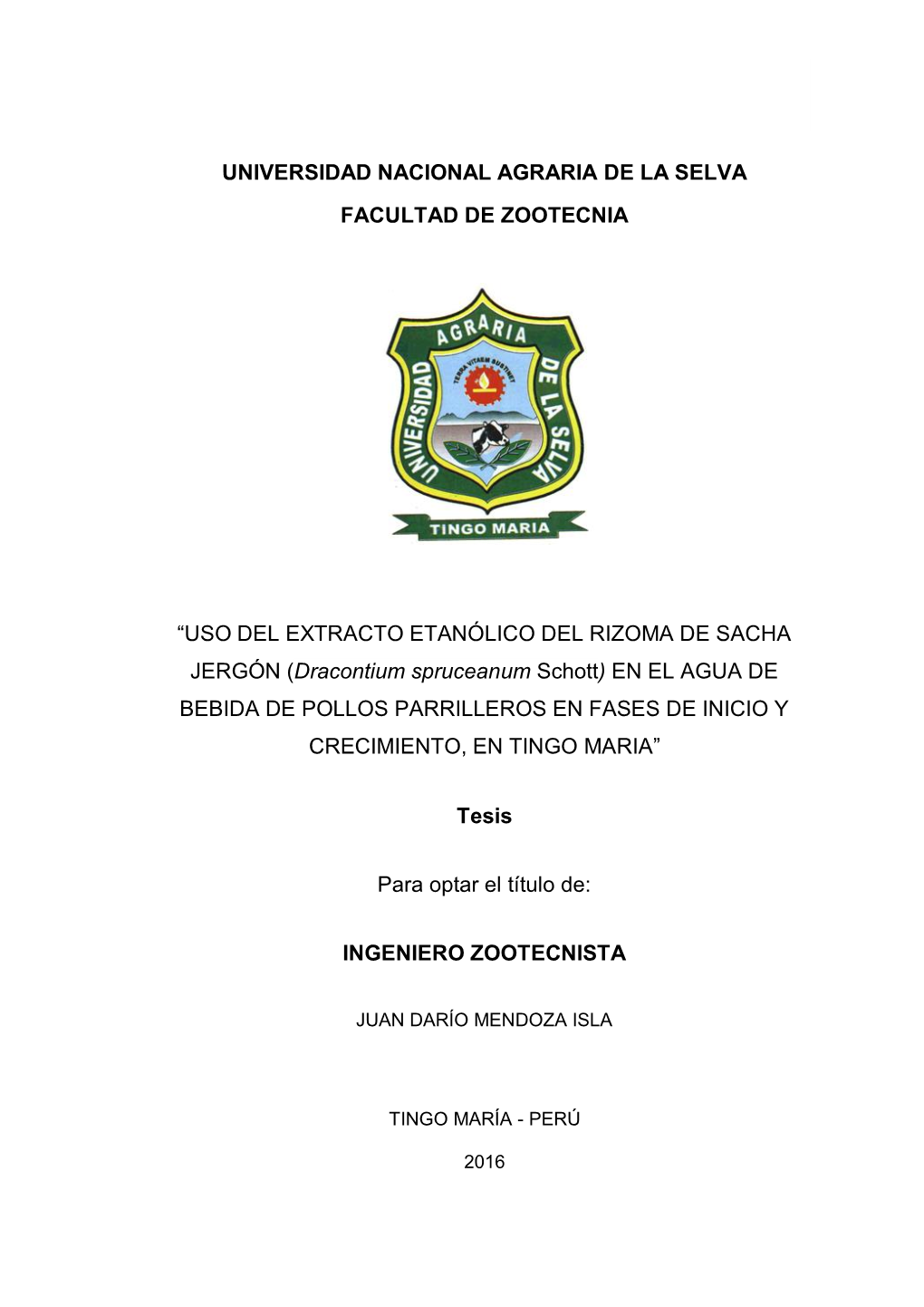 Uso Del Extracto Etanólico Del Rizoma De Sacha Jergón