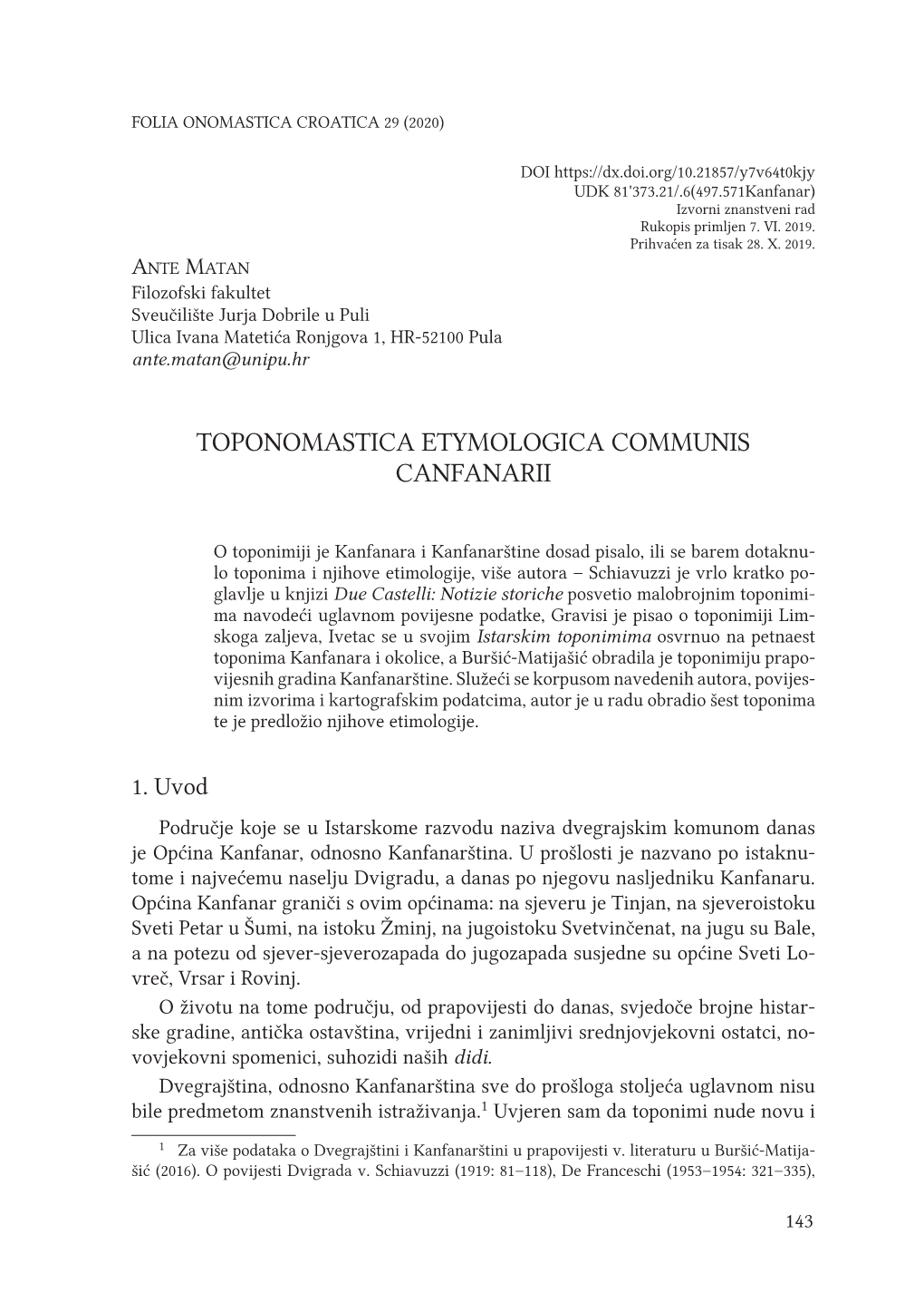 Toponomastica Etymologica Communis Canfanarii