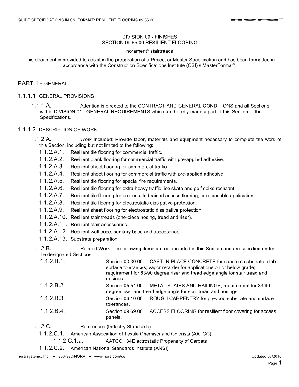 Guide Specifications in Csi Format: Resilient Flooring 096500