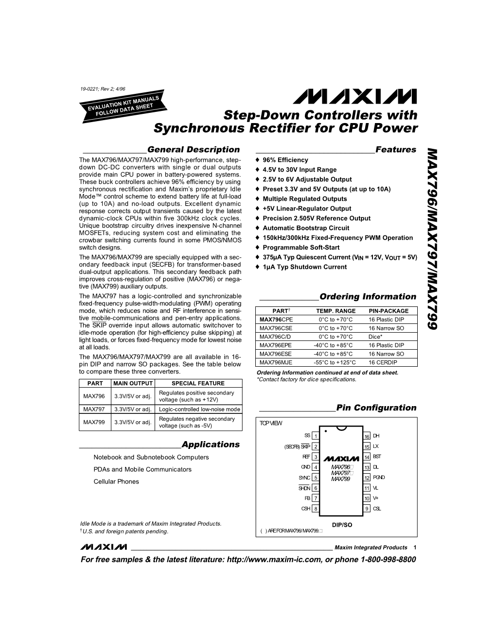 MAX796/MAX797/MAX799 Step-Down Controllers With