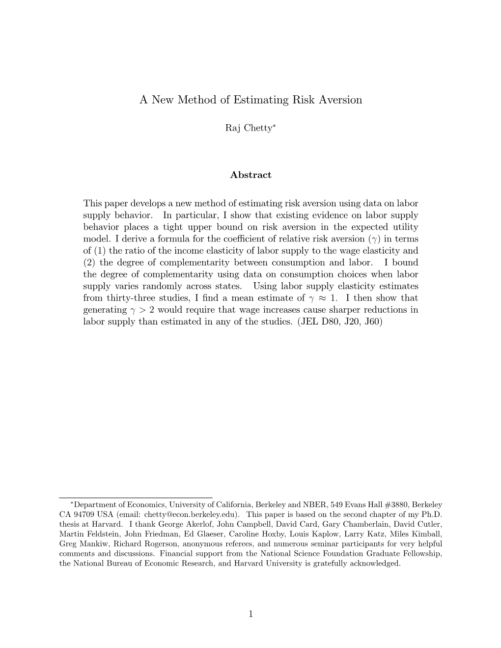 A New Method of Estimating Risk Aversion