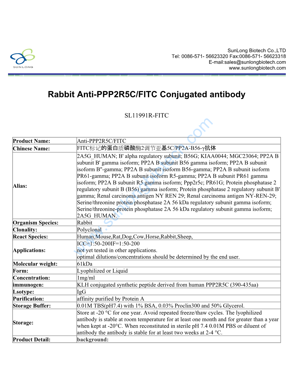 Rabbit Anti-PPP2R5C/FITC Conjugated Antibody-SL11991R