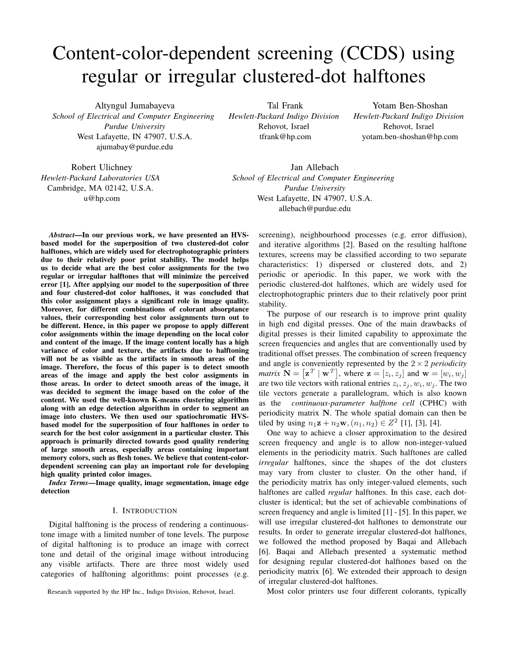 Content-Color-Dependent Screening (CCDS) Using Regular Or Irregular Clustered-Dot Halftones