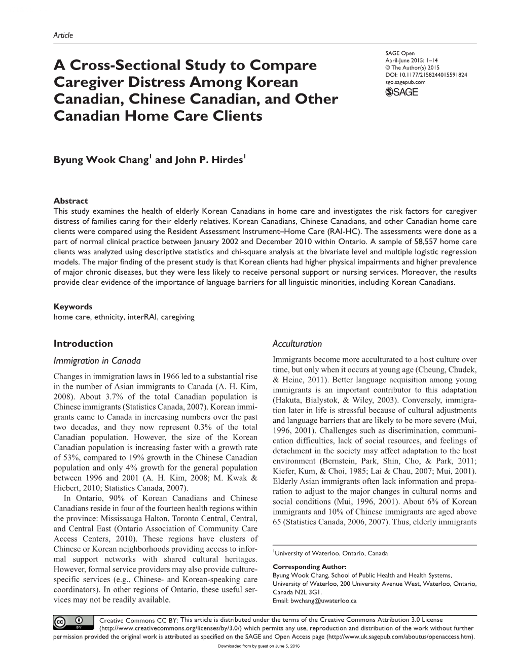 A Cross-Sectional Study to Compare Caregiver Distress Among Korean