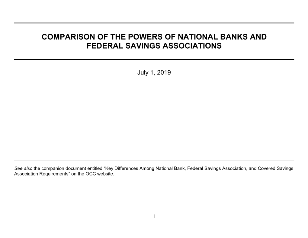 Powers of National Banks and Federal Savings Associations